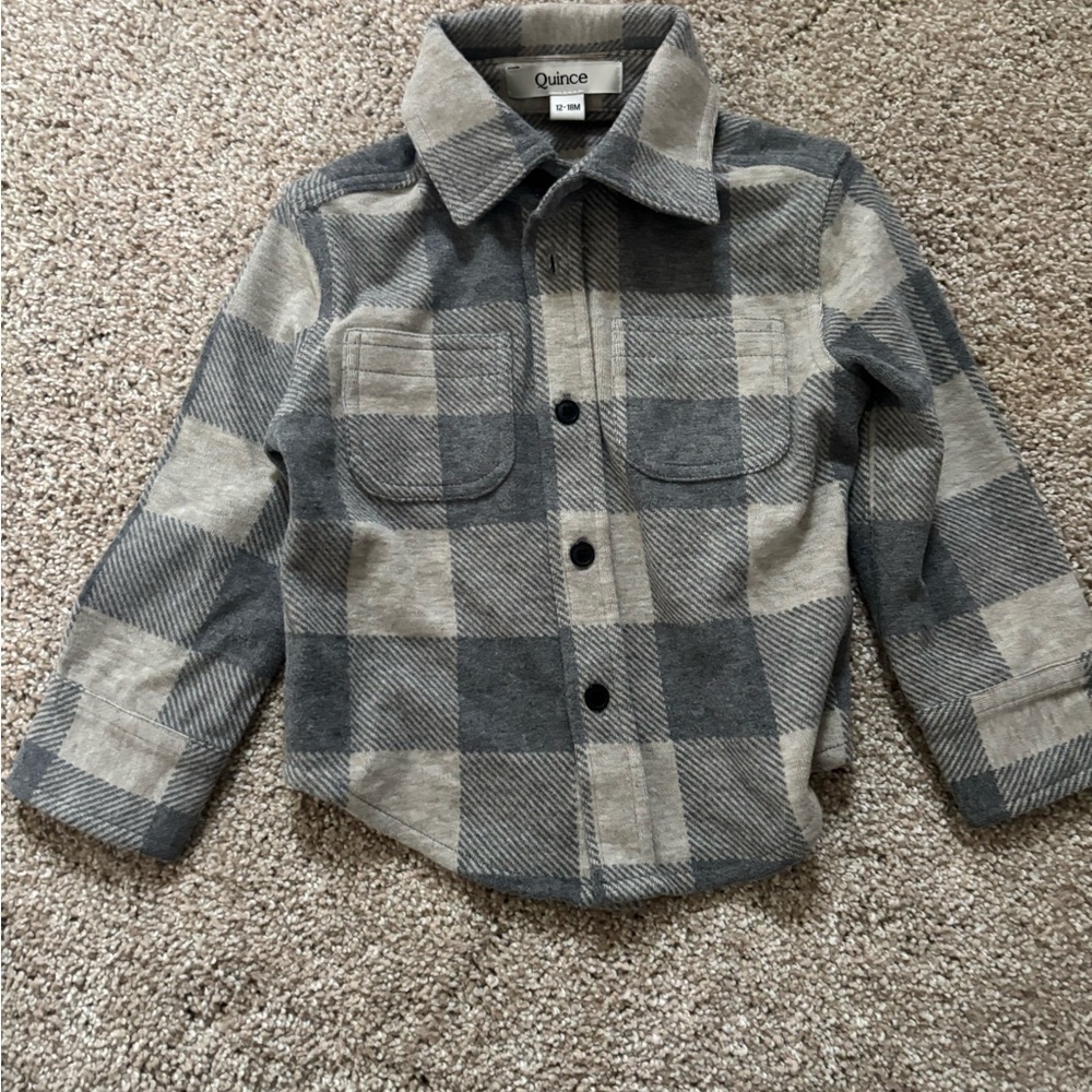 Quince Kids Gray and Cream Plaid Shirt